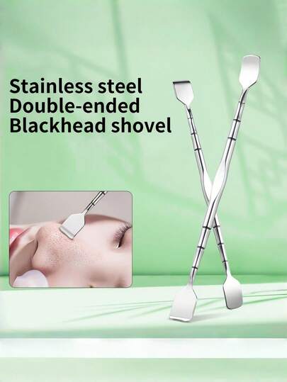 Stainless Steel Double-Ended Blackhead Remover & Pimple Popper Kit - Heart-Shaped Gua Sha Board Massager, Pore Cleansing Exfoliating & Foundation Mixing Beauty Tool