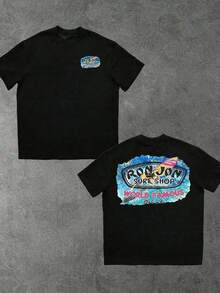 Women's-ShirtUnisex White Short Sleeve-Shirt - Retro Roy Jon Surf Shop Front & Back Graphic Print Vintage American Surf Aesthetic High-Quality Screen Printing Soft Cotton Casual Beach Vacation Topshirts,Clothes,White Top,Graphic Tee,Suitable Gym, Workouts, Everyday Casual Wear, And Street Style. Unisex - 黑色 - 查看 1