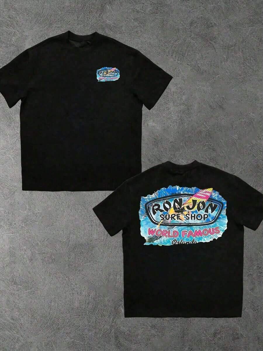 Women's-ShirtUnisex White Short Sleeve-Shirt - Retro Roy Jon Surf Shop Front & Back Graphic Print Vintage American Surf Aesthetic High-Quality Screen Printing Soft Cotton Casual Beach Vacation Topshirts,Clothes,White Top,Graphic Tee,Suitable Gym, Workouts, Everyday Casual Wear, And Street Style. Unisex - 黑色 - 查看 1