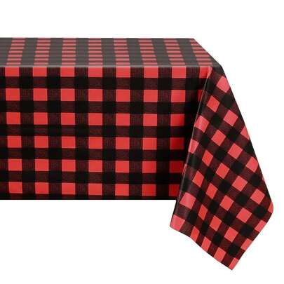 Romanstile Rectangle Vinyl PVC Tablecloth, 1OO% Waterproof Buffalo Plaid Plastic Table Cloth, Oil Proof Heavy Duty Wipeable Table Covers For Dining/Camping/Picnic/Outdoor - 54 X 78, Black And Red