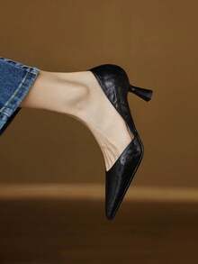 2025 New French Style Purple Pointed Toe Mid-Heel Pumps, Commuting Work Shoes For Women, Spring/Autumn,Kitten Heels - Black - View 3
