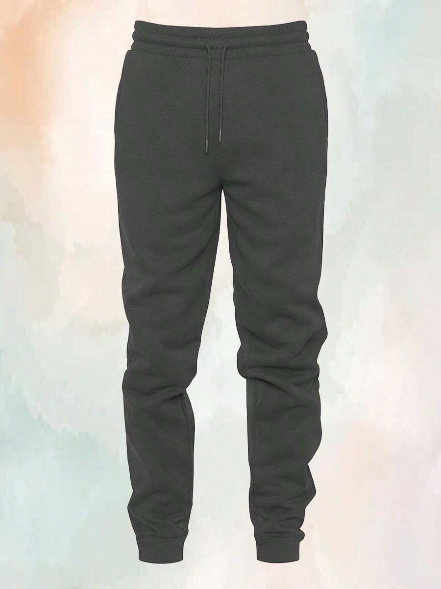 Men's Basic Drawstring Waist & Cuffed Casual Sweatpants For Outdoor Running, Spring And Fall - 深灰色 - 查看 1