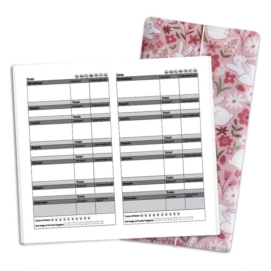 Travelers Notebook Inserts With PVC Sleeve,Daily Food Journal To Count Calories Health, Keep Healthy Diet,30 Sheets,8.5\ X 4.7\,Pocket Notebook For Journals,Dis,Planners,Pink Rabbit - PinkRabbitPVC&每日食品 - 查看 1