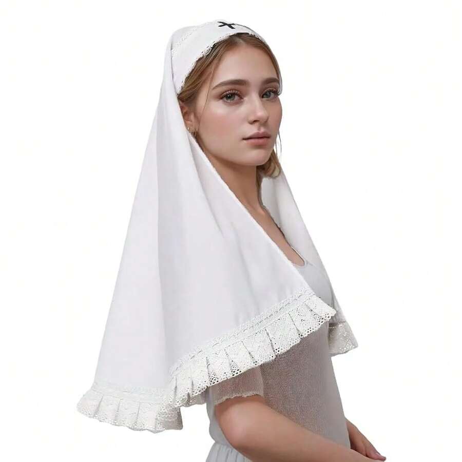 Chu 1rch Nun Wimples Hat Nun Veil Headband For Demonic Nun Costume - White1 - View 1