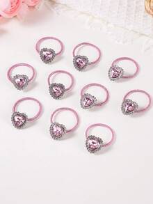 Bộ 10 chiếc dây buộc tóc co giãn hình trái tim đính đá màu hồng dành cho bé gái/phụ nữ, kích thước nhỏ gọn tối giản, kiểu dáng công chúa dễ thương, đa năng, nhẹ nhàng với tóc, độ co giãn cao, phù hợp sử dụng hàng ngày và đi học. - Hồng - Xem 4