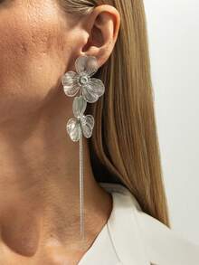 2pcs/Set Bohemian Style Geometric Rhinestone Ginkgo Leaf Tassel Earrings, Elegant Fashion For Party, Daily Casual, Couple Date, Wedding, Women's Festival Birthday, Versatile Jewelry Gift - Earring - View 5