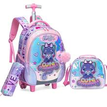3pcs/Set Girls Rolling Backpack With Lunch Bag And Pencil Case, Lightweight Wheeled School Bag Suitable For Girls