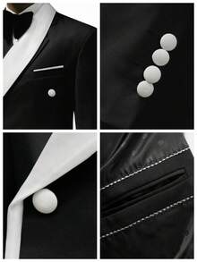Men's Premium Black Double-Breasted Tuxedo Suit Set With White Satin Lapels Slim-Fit Blazer & Pants 2-Piece Outfit All-Season Wear For Spring Summer Autumn Winter Versatile Formal Business Attire Perfect For Wedding Groom Groomsmen Banquet Party Dinner Annual Meeting Events Fashion Minimalist Design Suitable For Daily Commute Casual Wear Office Interview Date Night Gathering High-Quality Fabric Wrinkle-Resistant & Durable Breathable Tailoring Slims Figure & Enhances Height Classic Black & White Color Scheme Timeless Style Exquisite Craftsmanship With Attention To Details Elevates Gentleman's Charm Must-Have Wardrobe Essential For Modern Urban Men Ideal For Both Formal Occasions & Casual Streetwear Stylish & Sophisticated Menswear - màu đen - Xem 4