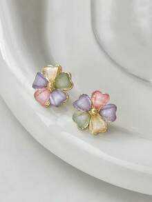1对优雅花卉设计休闲简约日常耳环，适合女性佩戴 - 彩色的 - 查看 7