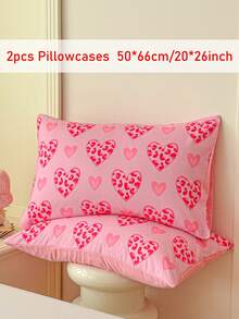 1/2 件装粉色豹纹爱心图案数码印花涤纶枕套，卡通可爱抱枕套，四季皆宜，柔软透气，可机洗，女士装饰抱枕套，不含枕芯 - 粉色 - 查看 8