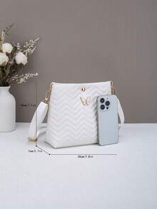 新款时尚刺绣女士手提包，饰有蝴蝶图案，可单肩斜挎，日常百搭小方包，肩带长度可调节 - 白色 - 查看 3