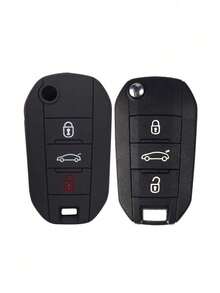 1pc Black Silicone Car Key Case, Shockproof, Suitable For Peugeot 301, 308, 408, 508, 2008, 3008, 307, 206 And Citroen Cars - A - View 2