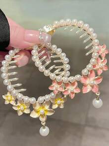 2 piezas Clips para el cabello con flecos y flores de perlas falsas, adecuados para peinados diarios y de fiesta, accesorios de moda para el cabello de mujer, pinza elegante para el cabello - Multicolor - Ver 2
