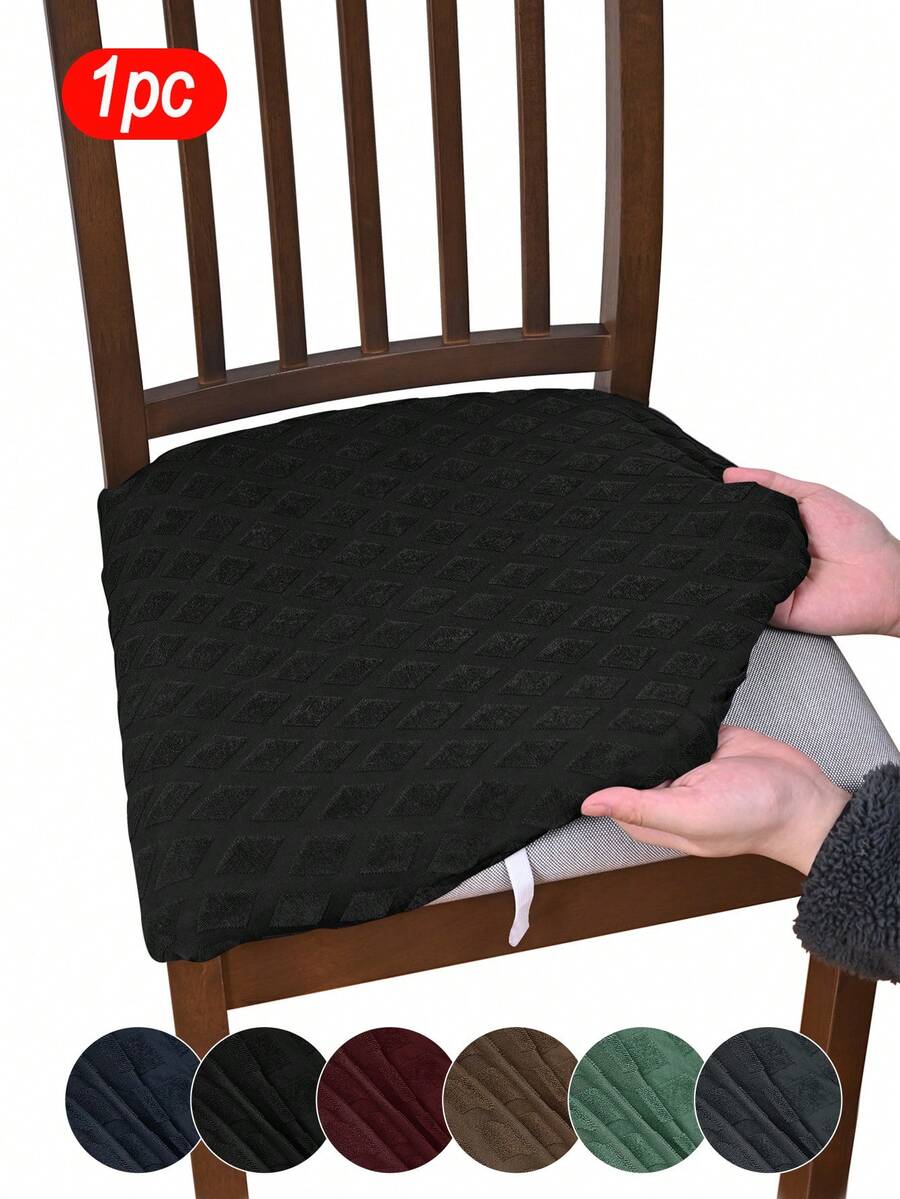 1pc Solid Color Elastic Jacquard Diamond Chair Seat Cover With Cord, Modern Design, Classic Minimalist, Dust & Stain Resistant, Suitable For Living Room, Bedroom, Study, Chair Decor - Multicolor - View 1