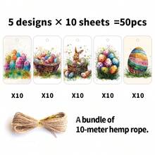 50 thẻ quà tặng hình thỏ và trứng Phục Sinh vẽ màu nước kèm dây gai - Nhãn treo quà hình thỏ và trứng hoạt hình cho lễ Phục Sinh, hoàn hảo cho quà tặng, gói quà và trang trí tiệc. - Nhiều màu - Xem 7