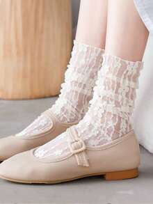 5 Pairs Women's Summer Fashion Transparent Lace Socks, Soft, Sexy, Sweet Lolita Style, Comfortable Breathable Casual Socks - Multicolor - View 4