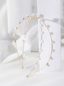 1件优雅水钻珍珠树脂交叉发箍，适合日常、上学、舞会、母亲节、情人节、正式场合，时尚高端的女性装饰品（颜色随机）