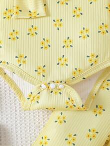 女婴无袖蝴蝶印花连体衣，搭配同款短裤，时尚独特新款 - 黃色 - 查看 6