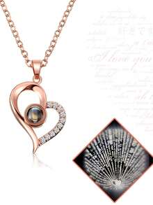 1pc "I Love You" In 100 Languages Projection Stone Necklace With Rose Flower Gift Box, Eternal Flower Single Flower Gift Box Necklace Jewelry Pendant Drawer Style Gift Box, 100 Languages Projection Stone Necklace, Holiday Gift Suitable For Women, Mother's Gift