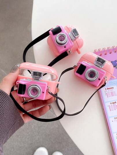 1pc Cute Pink Creative Camera Shaped Bluetooth Earphone Case, Compatible With Apple Pro 2nd/3rd/4th Generation