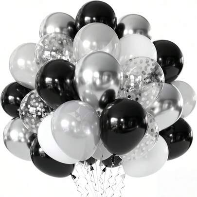 Latex Balloon Set (54pcs/28pcs Per Set) In 10-Inch/12-Inch Sizes, Available In Black, White, Pearlescent White, Silver And Silver Confetti. Ideal For Valentine's Day Balloon Arches, Birthdays, Anniversaries, Engagement Decorations, New Yea