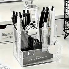 Minimalist Transparent Multi-Compartment Pen Holder, Multifunctional Desktop Stationery Storage Box, Suitable For Office And Study Supplies - Multicolor - View 11