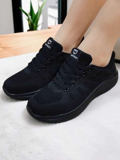 女士休闲纯色系带交叉绑带运动鞋，适合通勤、上学、户外活动、健身房、春秋季穿着。