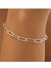 1件925纯银新款时尚百搭回形针设计手链，个性化简约创意珠宝配饰 - 手鍊 - 查看 7