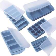 Blue Silicone Freezer Molds And Trays Set For Meal Prep Kitchen Essentials With 1 And 2 Tbsp 1/2 1 And 2 Cup Sizes Includes Lids 5 Pack - 藍色 5 件裝 - 查看 8
