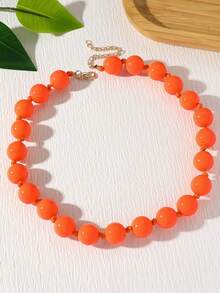 1 pieza Collar de cuerda anudada con cuentas de plástico acrílico de estilo bohemio y geométrico redondo para el verano y la playa, joya hecha a mano como regalo para mujeres, para uso diario - Collar de resina con cuentas hechas a mano - Ver 14