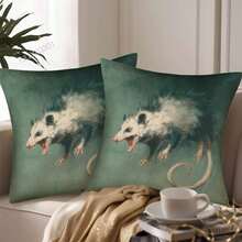 Modern Opossum Print Pillow Cover, 18x18 Inch, Farmhouse Decor With Single-Sided Animal Design, Envelope Closure & Machine Washable For Living Room, Bedroom, Sofa, Bed, Car, Bedroom Accent, Farmhouse Style, Polyester Pillowcase - 樣式 4 - 查看 2
