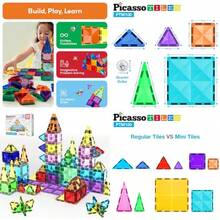 PicassoTiles - Juego de 100 Piezas de Mini Bloques magneticos Serie de Diamantes Bloques de construccion con iman Aprendizaje Stem para niños a Partir de 3 años PTM100Diversión infantil, alegría, juguetes necesarios para niños - Multicolor - Ver 1