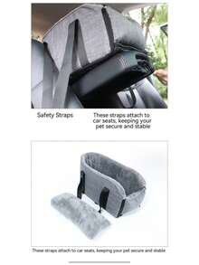 1pc New Pet Car Armrest Nest, Soft & Comfortable Pet Car Booster Seat Cover, Suitable For All Seasons, Removable & Portable Pet Carrier With Safety Buckle, Soft Cushion, Convenient For Pet Travel - Grey - View 8