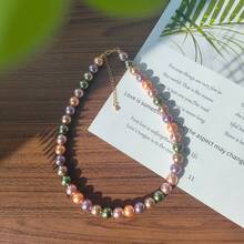 1件复古氛围12毫米莫兰迪混色仿珍珠项链，大珠拼接设计，百搭女士首饰，适合婚礼、音乐节和日常佩戴，是送给朋友和爱人的完美礼物。 - 圖片色 - 查看 19