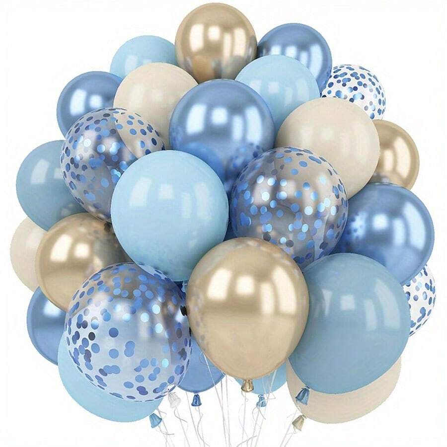 55 Stück 10 Zoll Grau-Blau Sand-Weiß, Hellblau, Metall-Gold Latexballons und blaue Glitzerballons, Aluminiumfolie Glitzerballon geeignet für Geburtstage, Hochzeiten, Babypartys, Abschlussfeiern, Brautparty Dekorationen, Geschlechtsanzeige Dekorationen. - graublau - Übersicht 1