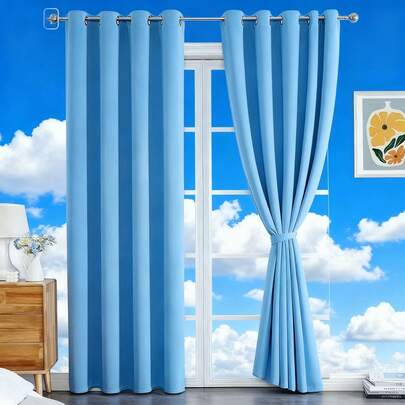 1pc Solid Color Curtain Fabric. The Curtain Can Block Sunlight And UV Rays, Insulate Against Summer Heat And Winter Cold, Balance Room Temperature, And Reduce Energy Costs. It Reduces External Noise And Protects Your Privacy, Creating A Good Working And Sleeping Environment. Each Curtain Has 6-8 Silver Metal Grommets At The Top. Easy To Match With Standard Curtain Rods. Easy To Hang And Slide Smoothly. Suitable For Office, Bedroom, Living Room.