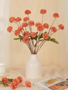 MEHELANY 6支橙色仿真蒲公英花，每枝5头，天鹅绒菊花仿真植物，家居装饰，房间装饰，婚礼装饰，情人节和母亲节装饰，插花，婚礼派对桌面装饰，花瓶填充物 - 橘色 - 查看 5