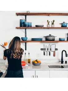 1个强力磁性厨房刀具壁挂架，金属刀架，ABS材质刀架，厨房用具 - 黑色 - 查看 5