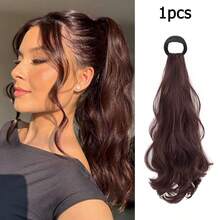 20英寸波浪马尾假发，造型时尚，采用韩式慵懒分层合成卷发，配有加厚防滑橡皮筋，可扎成低马尾。 - 彩色 - 查看 7