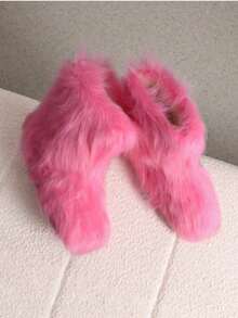 Women's Faux Fur Boot Furry Fluffy Round Toe Suede Winter Comfy Plush Warm Short Outdoor Indoor Flat Shoes Mid-Calf Boots Fashion Boots - Nâng cấp màu hồng - Xem 2