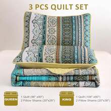 WONGS BEDDING Bohemian Comforter Set, Twin, Full, Queen & King Sizes, 3 Pieces, Lightweight Microfiber Quilt, Bohemian Style, Purple & Blue, All Seasons - 黃色 - 查看 7