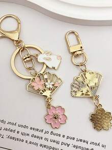 One Cute And Sweet Cherry Blossom Fan Keychain, Key Ring, Bag Pendant Accessory Gift - 珍珠 - 查看 3