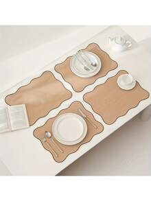 1件纯色波浪边餐垫 - 可爱防水防油隔热长方形蕾丝设计餐桌保护垫及装饰 - 彩色 - 查看 4