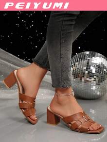 PEIYUMI Giày cao gót nữ thanh lịch mùa xuân/hè mới, thiết kế khóa hình chữ H, thời trang và mới lạ, phù hợp cho các buổi tiệc và liên hoan. - màu nâu - Xem 5