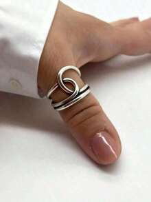 1pc Vintage Royal Style Thumb Knitted Multi-Layer Open Ring, Thick Adjustable Ring, Rugged Bohemian Elegant Ring, Women's Jewelry For All Seasons, Gift For Her - Silver - View 3