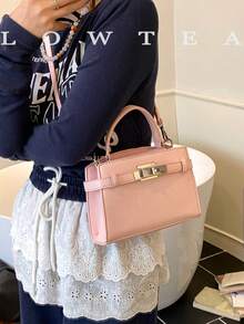 low tea Túi xách nữ mùa hè mới, họa tiết vải thiều, túi đeo chéo thời trang có dây đeo điều chỉnh được, túi đeo vai đơn màu trơn cao cấp trang trí kim loại, túi công sở tiện dụng. - Hồng - Xem 7