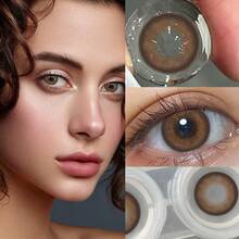 3D隐形眼镜盒套装，便携式旅行配件，适合日常户外使用，节日礼物，万圣节角色扮演专属，化妆舞会，日常生活，派对，音乐会，圣诞节和新年妆容 - 棕色 - 查看 3