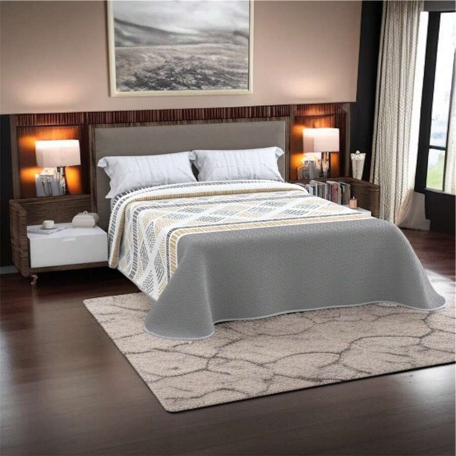 Quilted Bedspread + 2 Pillowcases, Printed For Spring, Summer, Autumn And Winter. 100% Microfiber, 150 X 150 Cm. - Thiết kế-7 - Xem 1