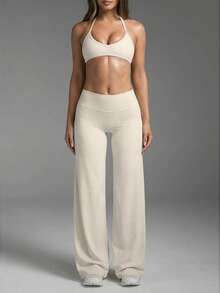 Women's Commuting Sports Elegant Modern Workplace Solid Color Slim Fit Flare Pants Spring - Apricot - View 5