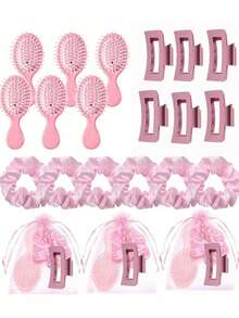 24pcs Bridal Gift Set, Includes 6 Pink Hair Combs, 6 Pink Hair Buns, 6 Pink Hair Clips, 6 Pink Organza Bags, Suitable For Wedding Hair Accessories, Bridesmaids, Proposal, Birthday, Party Decor, Bridal Gifts, Guest Gifts, Bridesmaid Favors, Summer Beach Back To School Supplies, Room Decor - Pink - View 4
